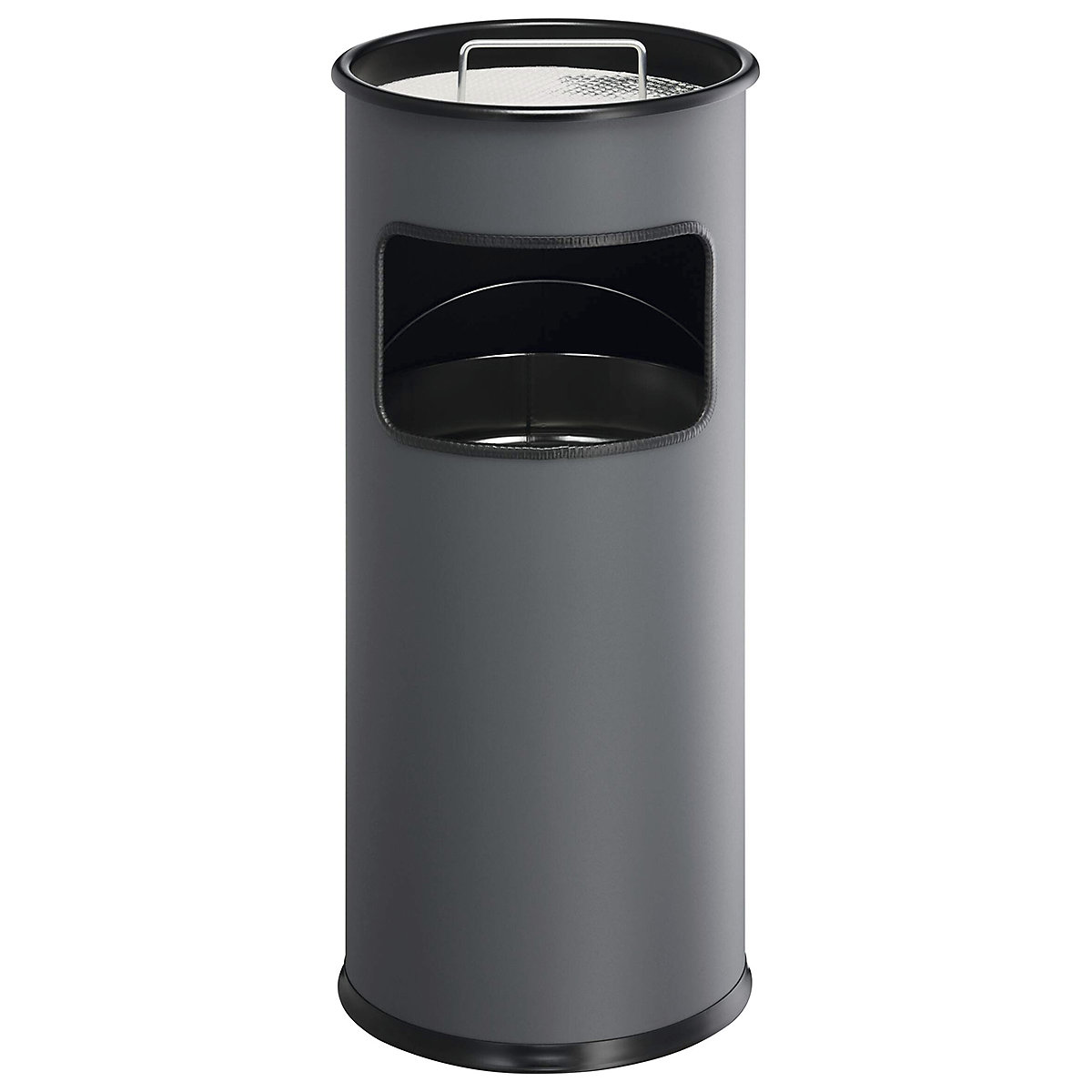 Durable Metal Waste Bins with Sand Ashtray, Durable Metal Waste Bins with Sand Ashtray, Durable Round Metal Waste Bin with Integrated Sand Ashtray | 17L | Charcoal-3