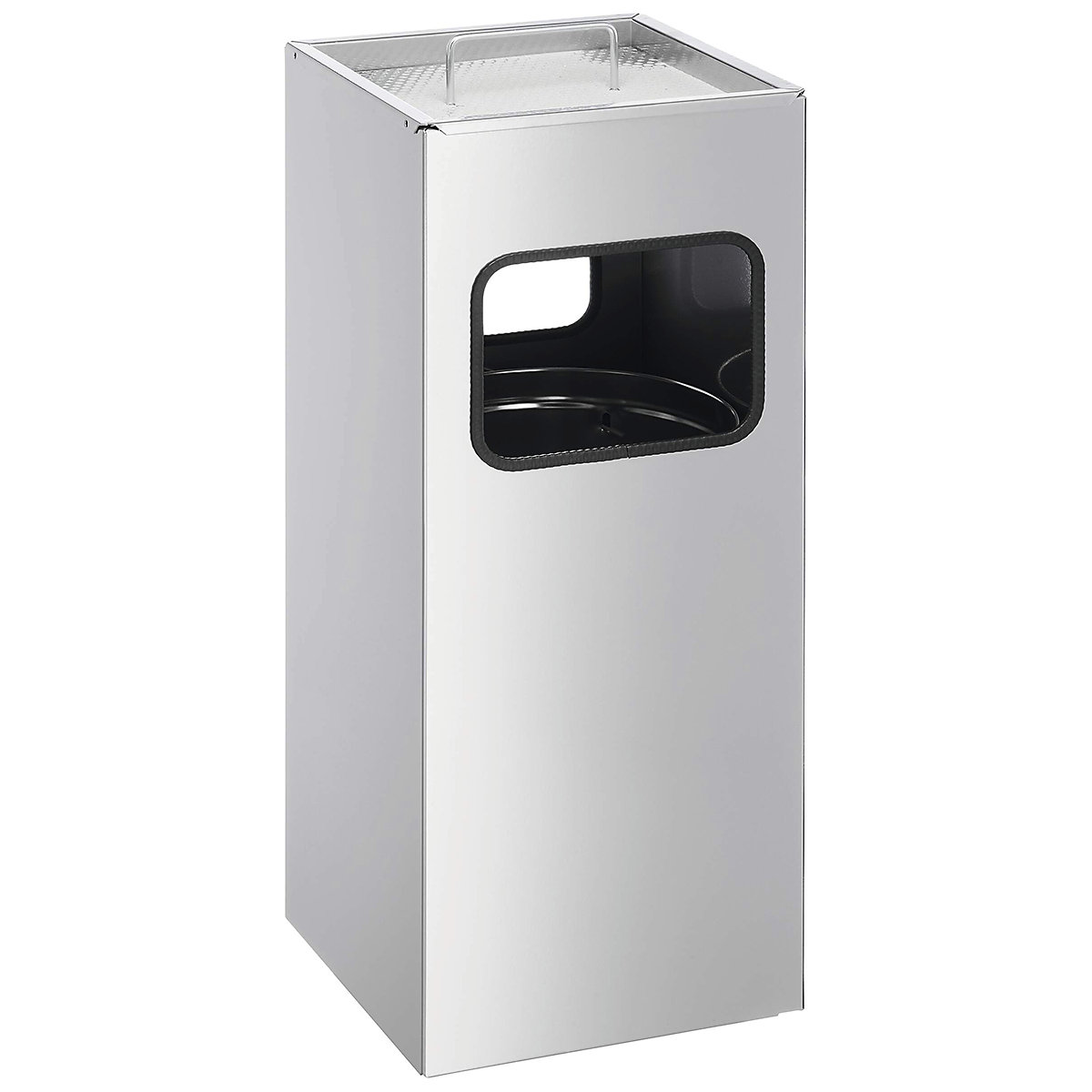 Durable Metal Waste Bins with Sand Ashtray, Durable Metal Waste Bins with Sand Ashtray, Durable Square Metal Waste Bin with Integrated Sand Ashtray | 17L | Silver-4