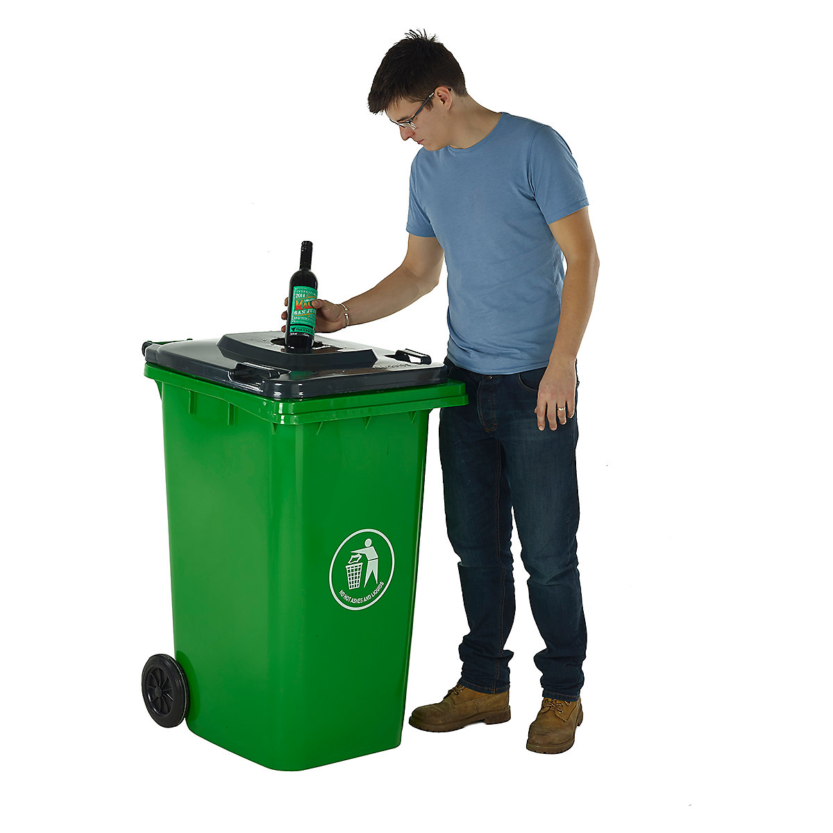 Wheelie Bins with Recycling Lid Options | 120L & 240L, Wheelie Bins with Recycling Lid Options | 120L & 240L, Wheelie Bins with Recycling Lid Options | 1000h x 750w x 590d mm | 240 Litre | Blue Base | Push Flap Lid-1