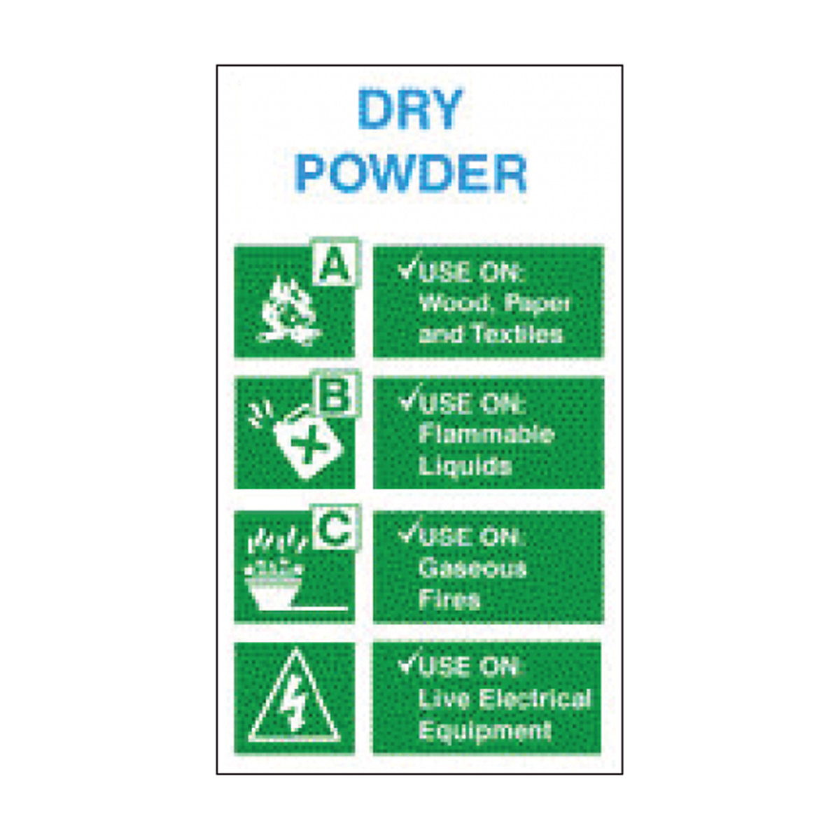 Dry Powder Extinguisher Back Board Safety Sign