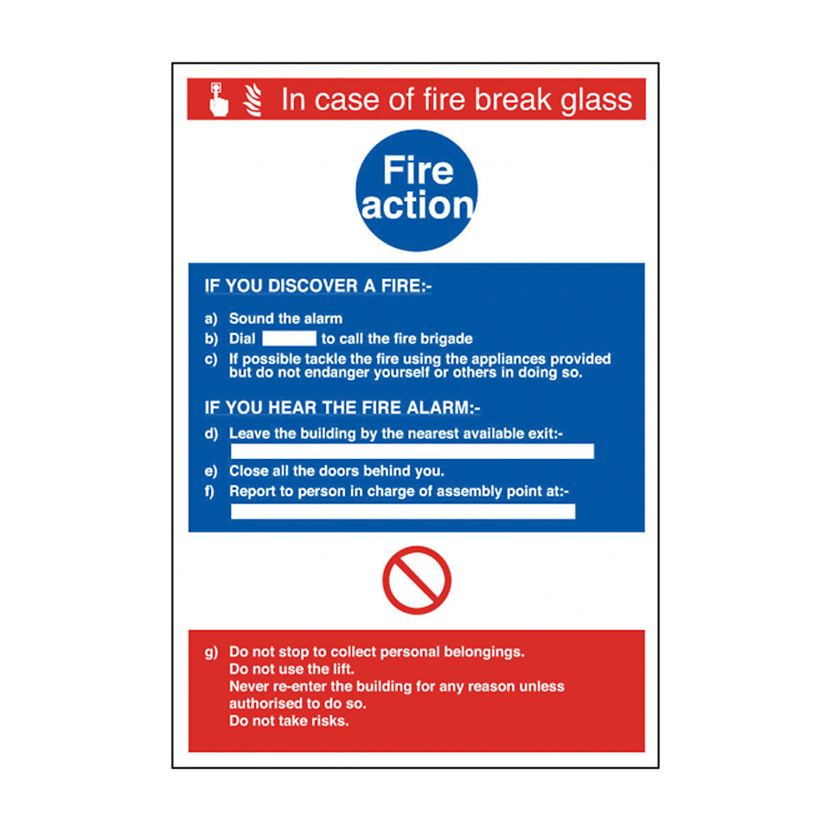 Fire Action In Case Of Fire Safety Signs