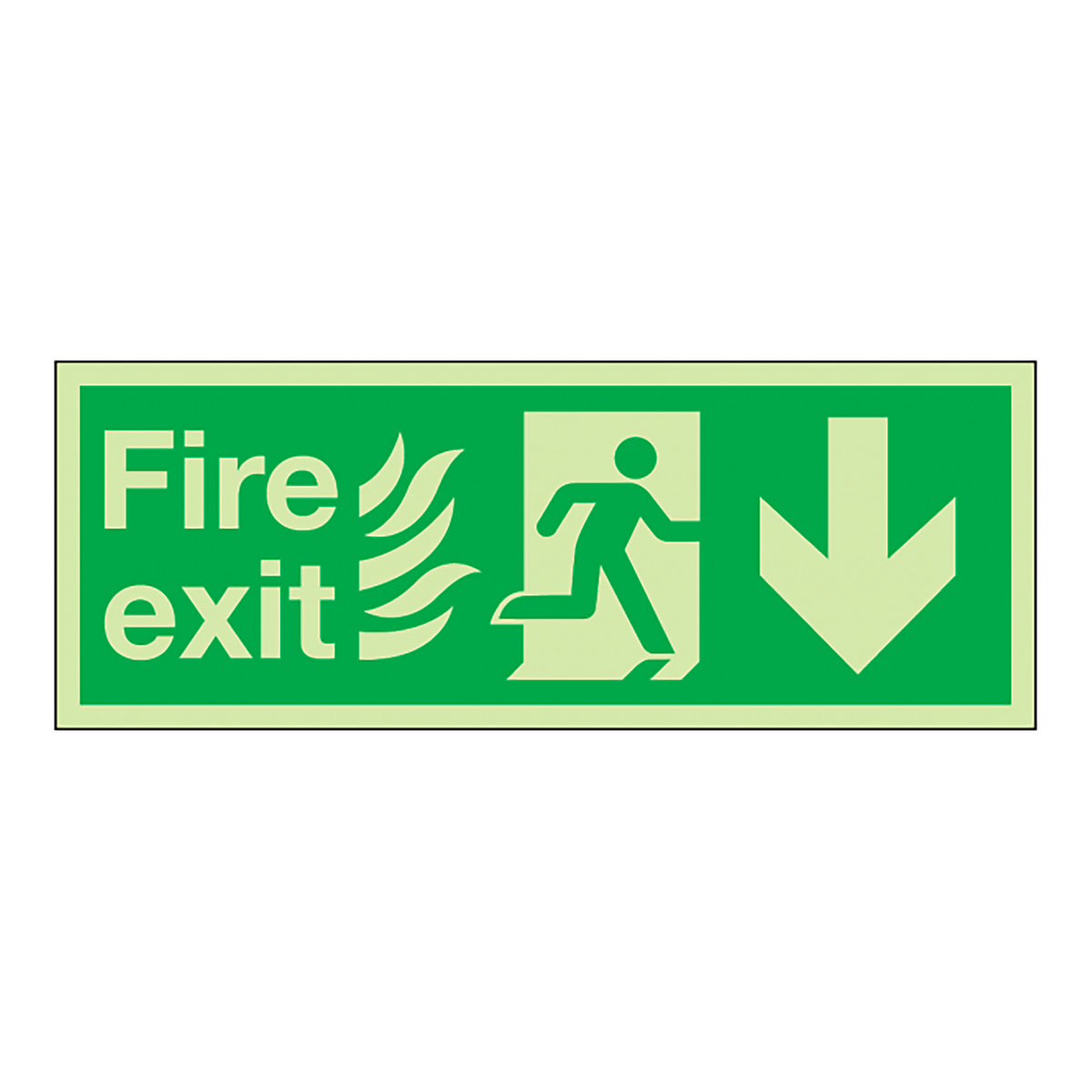 Fire Exit Flames Man Arrow Down Safety Sign