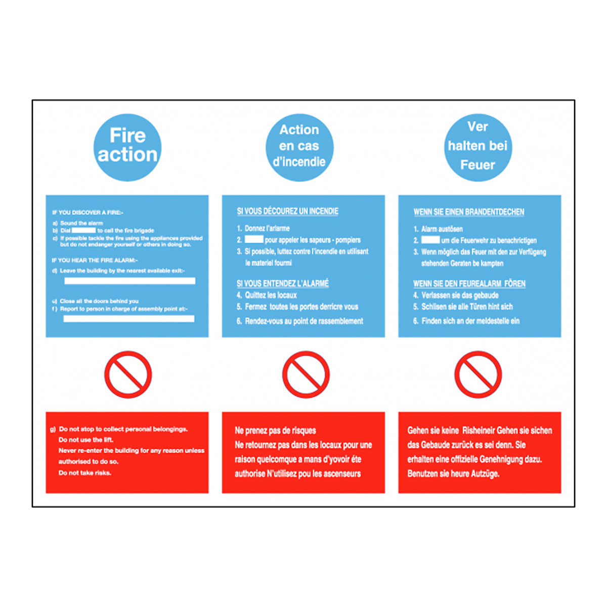 Multi-lingual Fire Action Notice Safety Signs