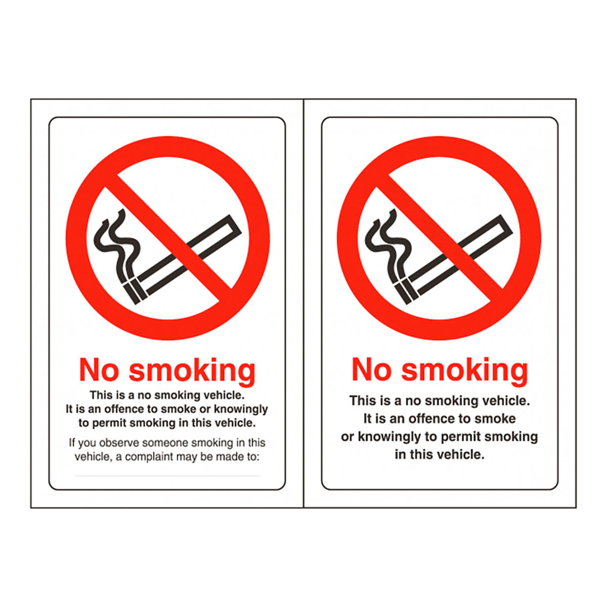 No Smoking Doublesided Vehicle Sticker Safety Sign