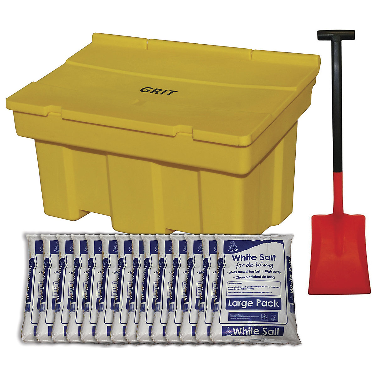 350L Stackable Salt Bin with De-Icing Salt and Grit Shovel | 14 x 25kg Bags