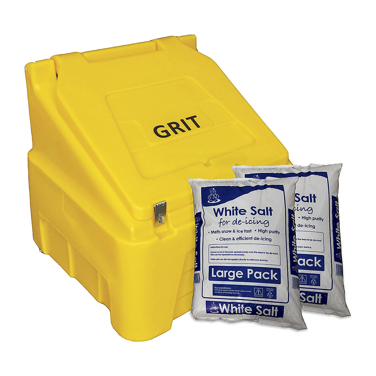 Heavy Duty 200L Grit and Salt Bin with De-Icing Salt | 8 x 25kg Bags