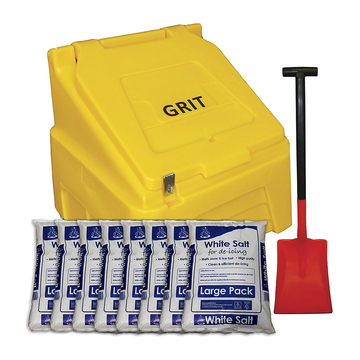 Heavy Duty 200L Salt Bin With De-Icing Salt And Grit Shovel | 8 x 25kg Bags