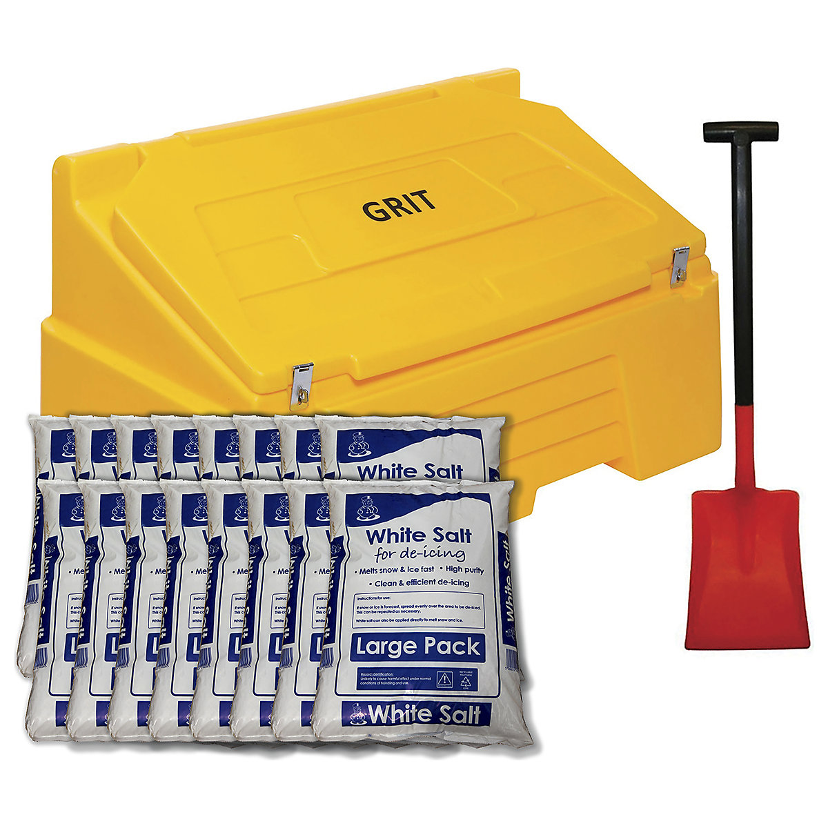 Heavy Duty 400L Salt Bin With De-Icing Salt And Grit Shovel | 16 x 25kg Bags