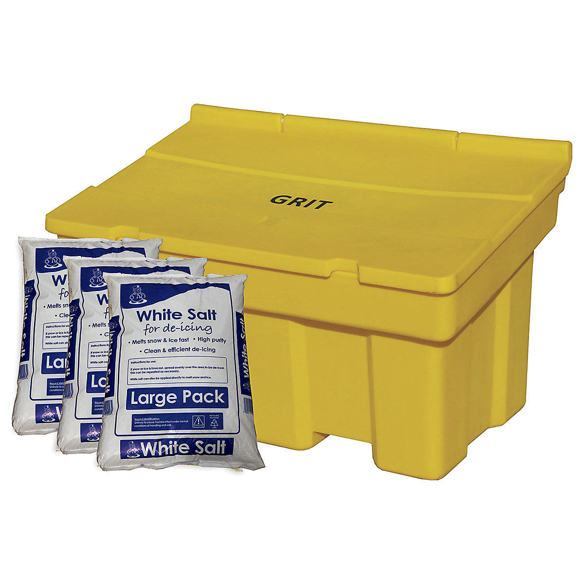 Stackable 350L Salt Bin With Bags Of De-Icing Salt | 14 x 25kg Bags