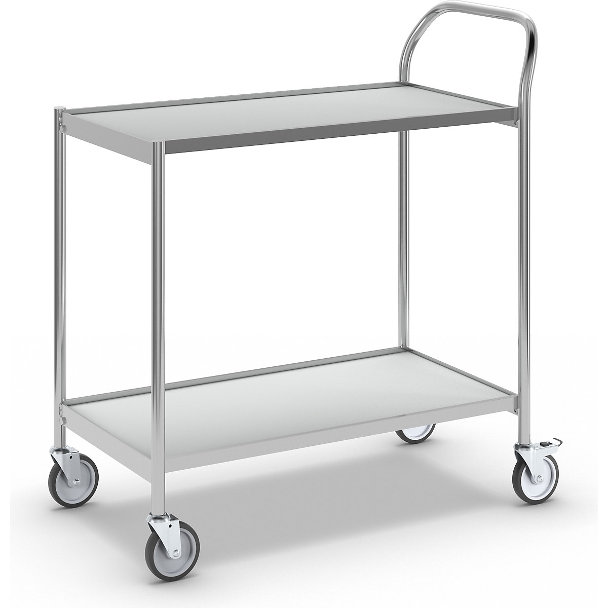 Stolový vozík – HelgeNyberg, 2 poschodia, d x š 800 x 420 mm, chróm/šedá-1