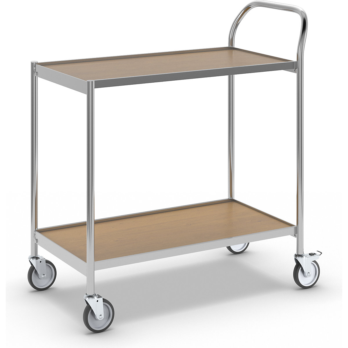 Stolový vozík – HelgeNyberg, 2 poschodia, d x š 800 x 420 mm, chróm/dub-10