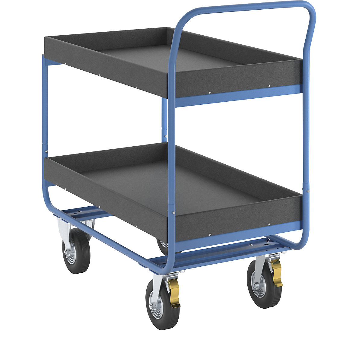 Stolový vozík, nosnosť 150 kg – eurokraft pro, 2 ložné plochy s ohranením, pneumatiky-1