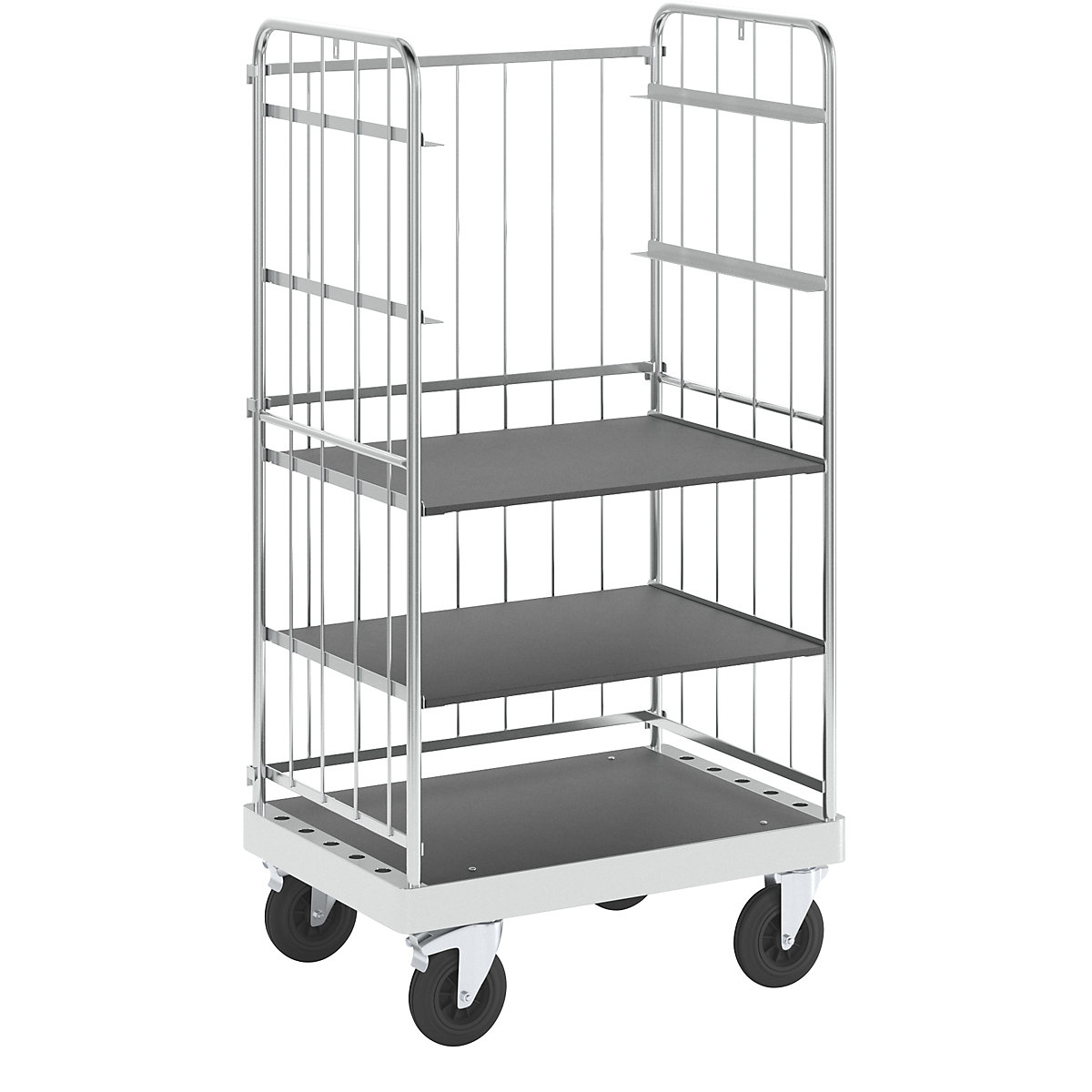 Multifunkčný policový vozík, pozinkovaný – Kongamek, d x š x v 1000 x 700 x 1900 mm, 2 police, otočné kolieska s brzdou-1