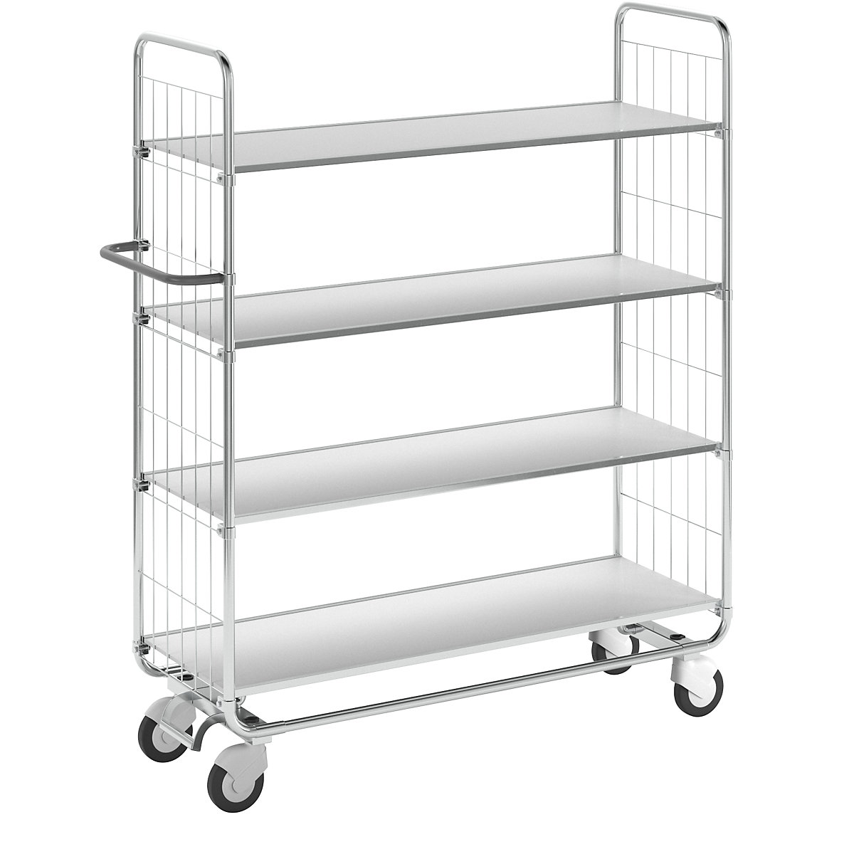 Pozinkovaný policový vozík – Kongamek, 4 police, d x š x v 1395 x 470 x 1590 mm, 4 kolieska, 2 so zaistením-5