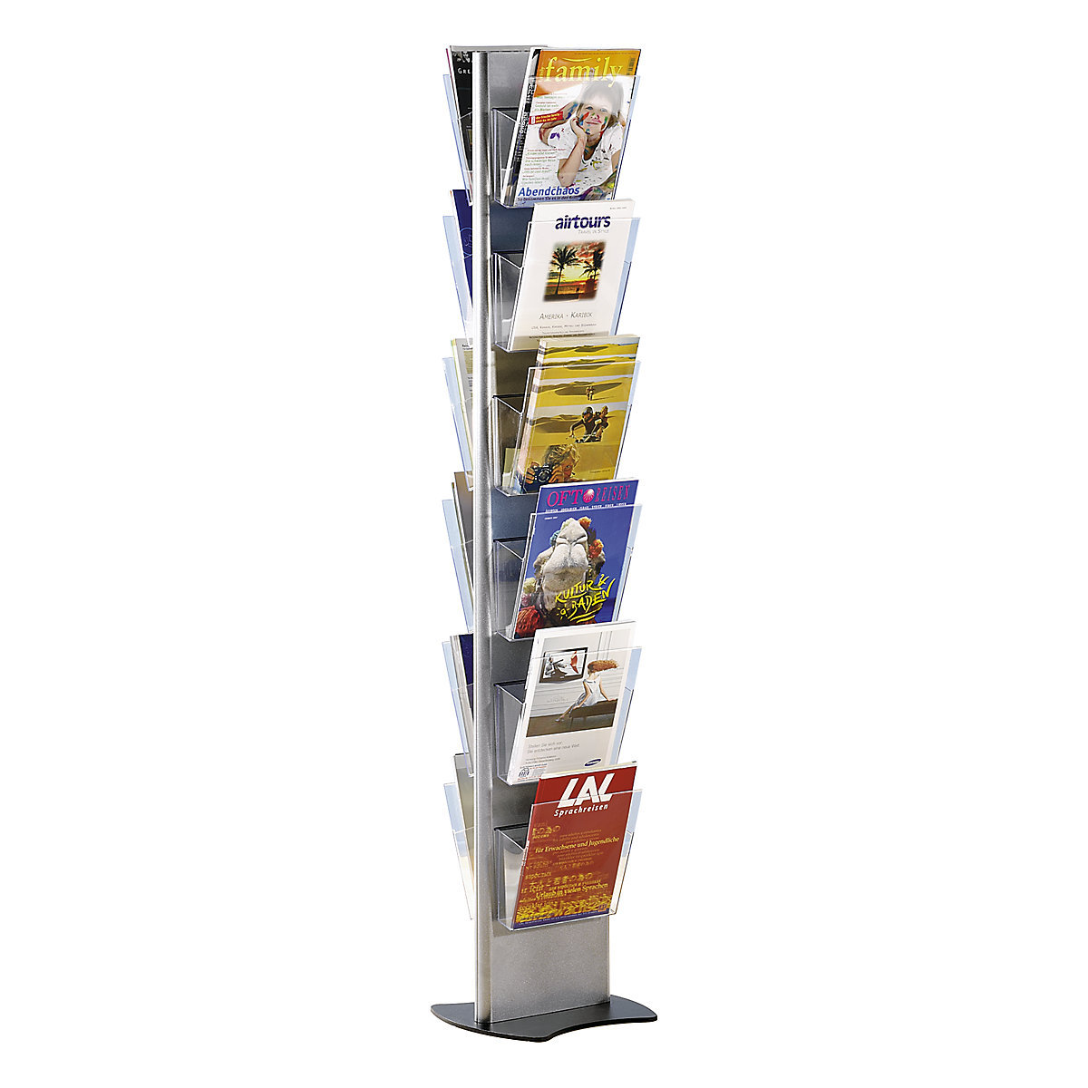 Expositor de folletos para DIN A4, soporte para folletos, para enganchar, por 2 lados, 12 compartimentos para folletos-4