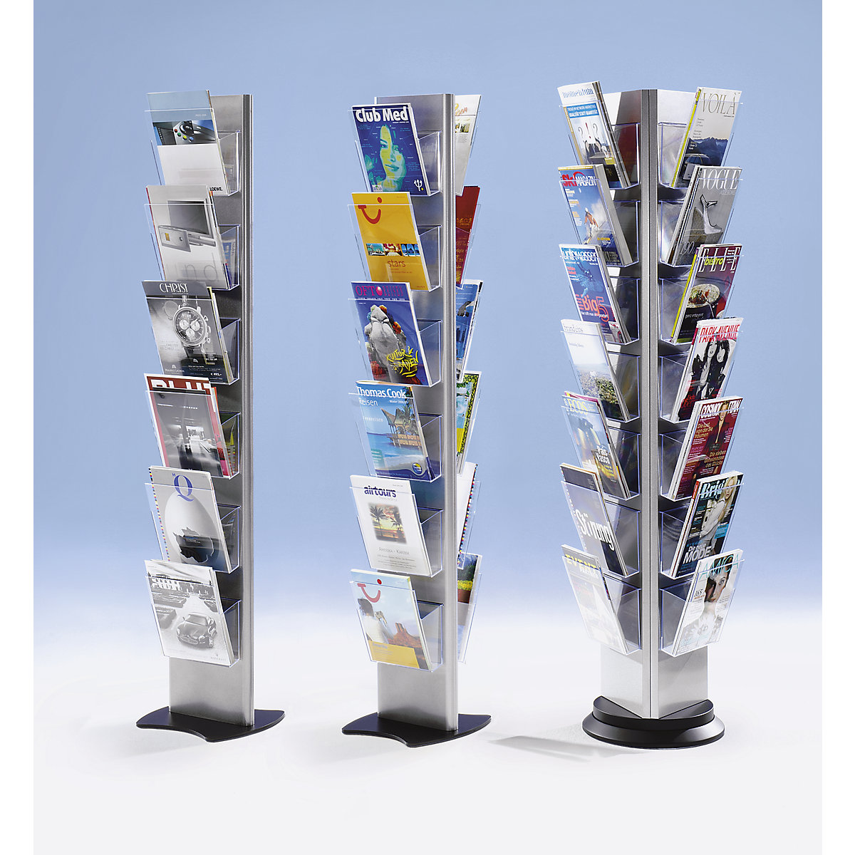 Expositor de folletos Catálogo Soporte Info Soporte Plegable cromo/aluminio DIN A4 vertical con práctica bolsa de 2 caras 