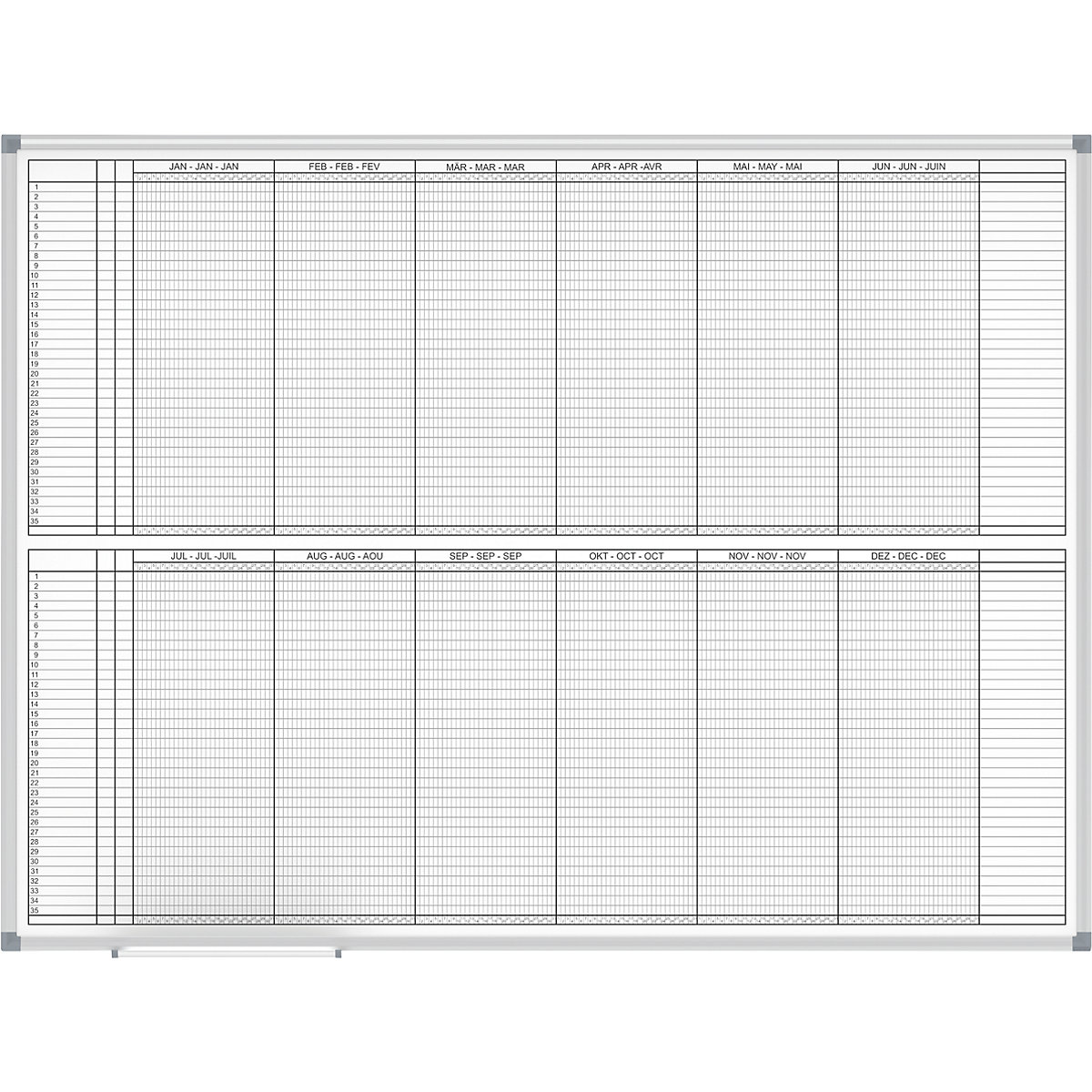 Planbord – MAUL, jaarplanner, weergave 2 x 6 maanden, breedte 1200 mm