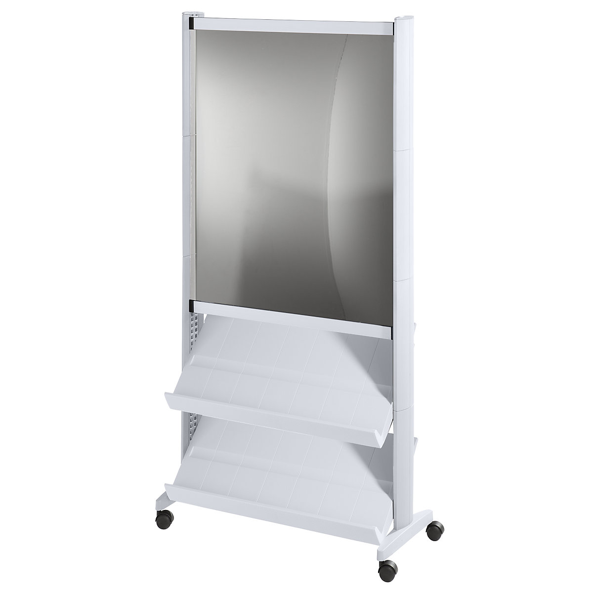 Brochure display stand made of polystyrene, for 6 x A4, aluminium silver / aluminium silver-3