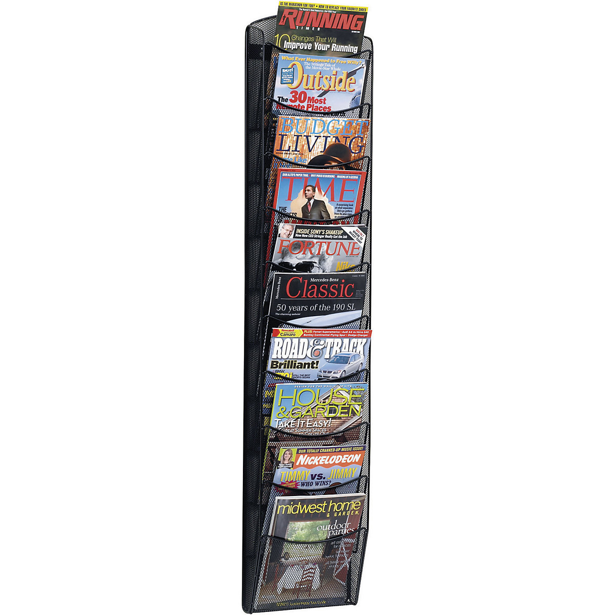 MESH wall-mounted display – helit, black, with 10 compartments, for 50 brochures-1