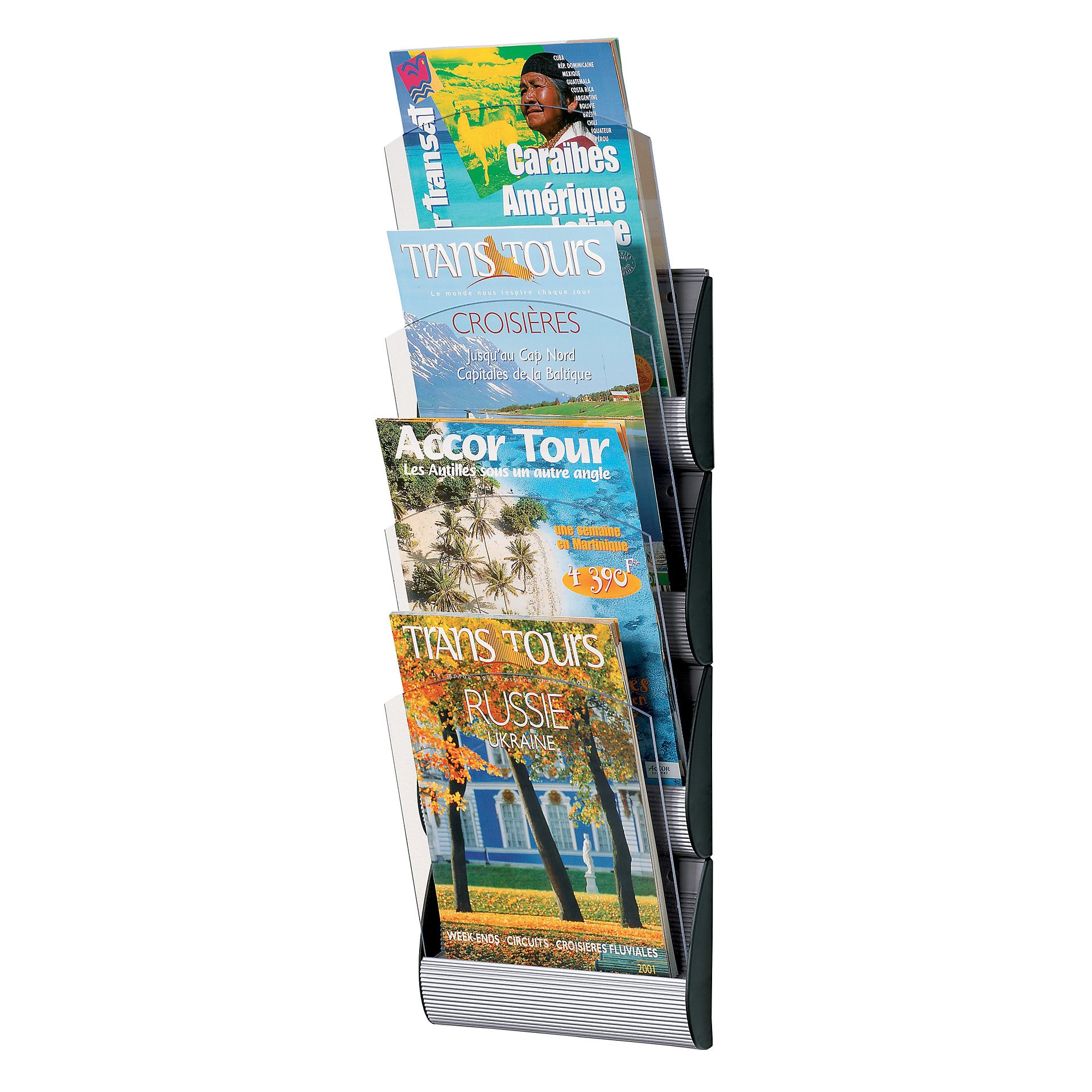 Wall mounted brochure rack with 4 compartments, pack of 2 KAISER+KRAFT