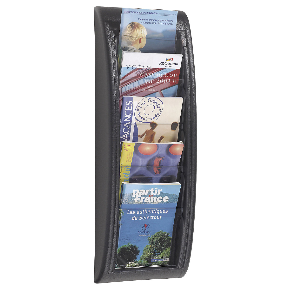 Wall mounted brochure racks, 5 compartments for size A5, black, pack of 2-6