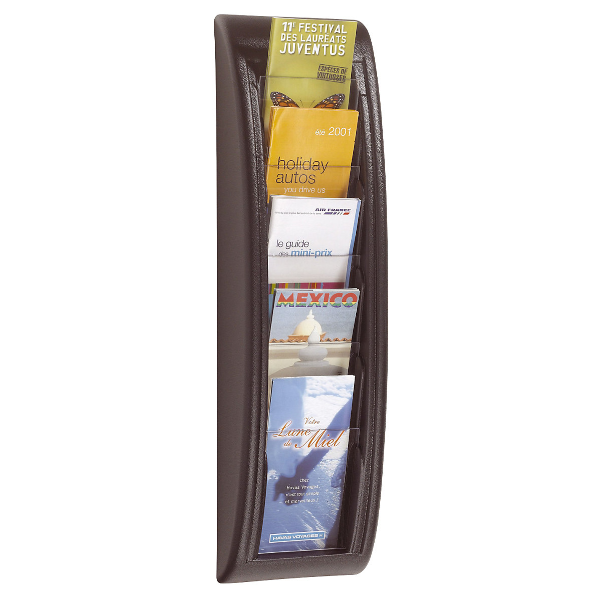 Wall mounted brochure racks, 5 compartments for 1/3 A4, black, pack of 2-6