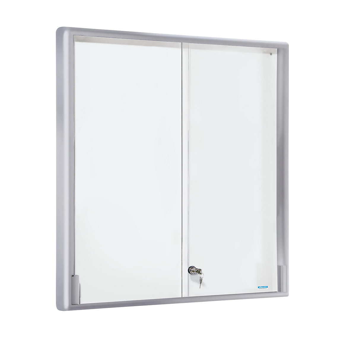 Display case, aluminium frame, sliding doors – eurokraft pro, 12 x A4, WxHxD 910 x 970 x 50 mm, round frame corners-3