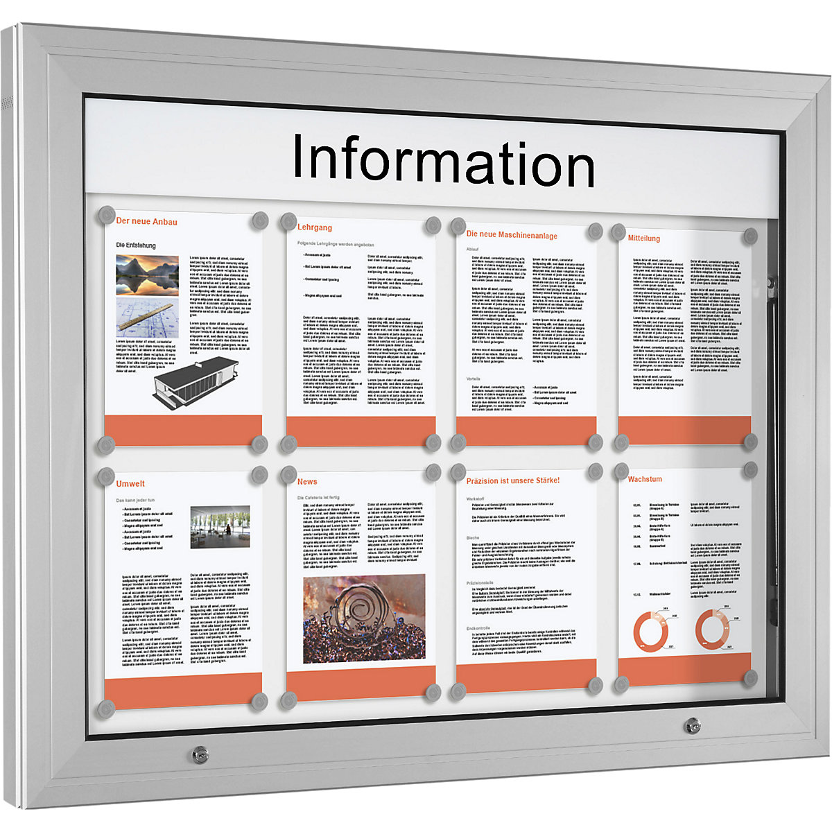 Display case, door opens upwards 90°, for A1 format, rear panel in pure white-3