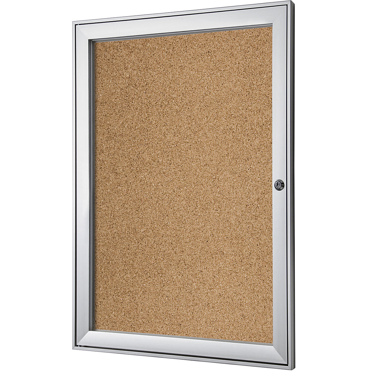 Display case with hinged door – eurokraft pro, external WxHxD 522 x 697 x 33 mm, cork rear panel-9