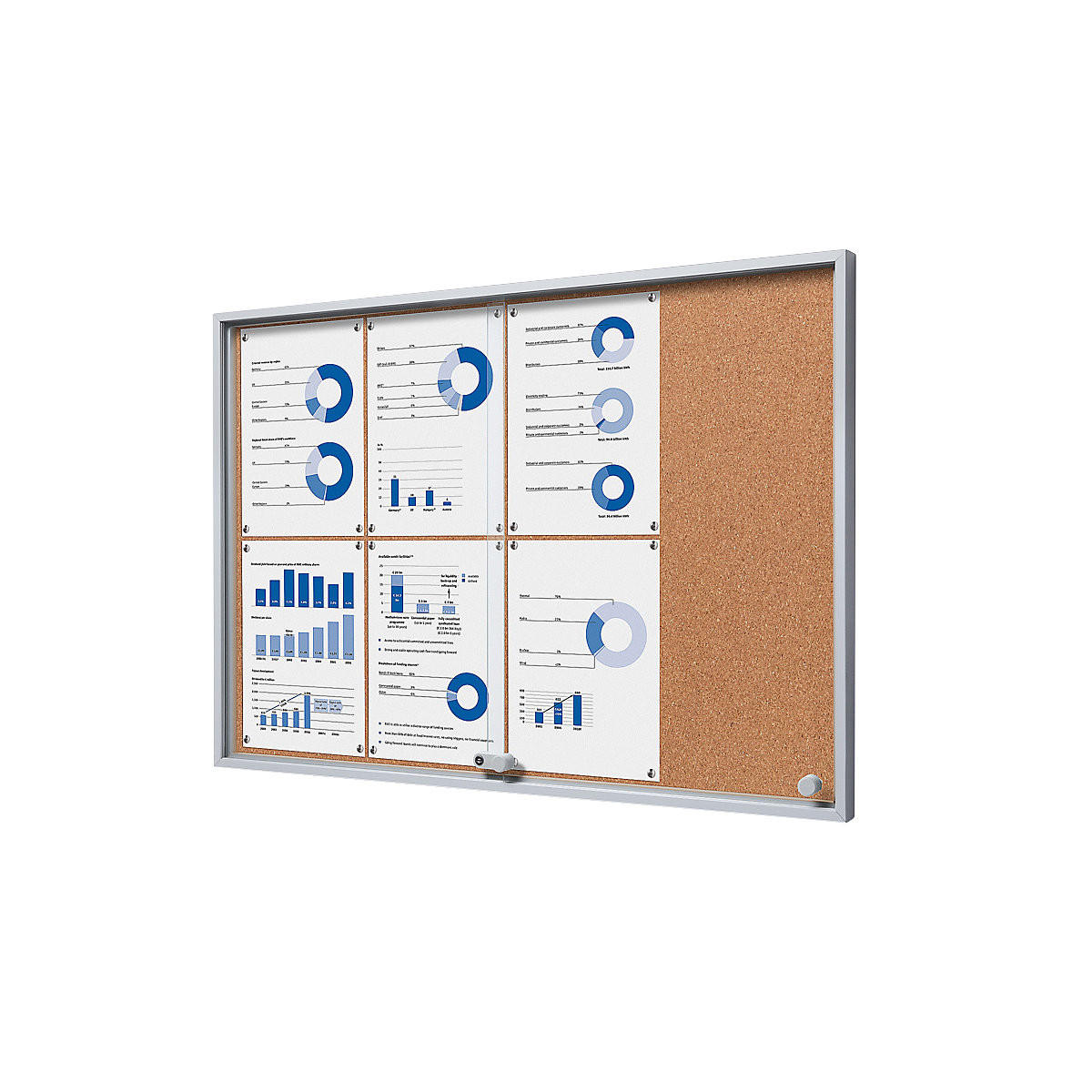 Display case with sliding doors – eurokraft pro, external WxHxD 906 x 640 x 50 mm, cork rear panel-8