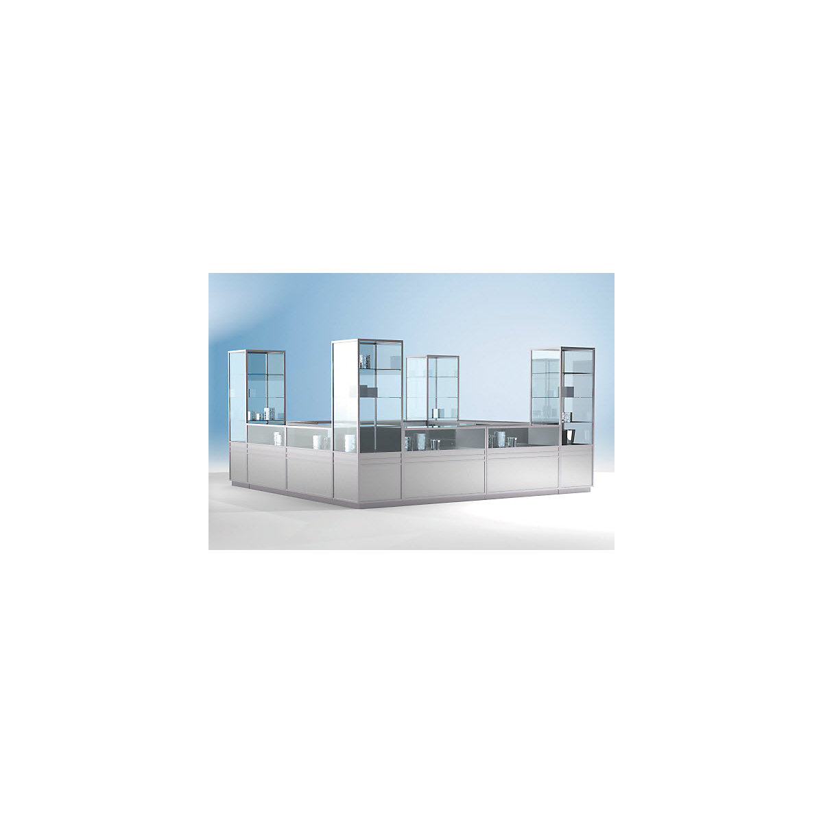 LINK glass cabinet corner module, 2/3 glazing, 3 shelves, HxWxD 1900 x 1000 x 1000 mm