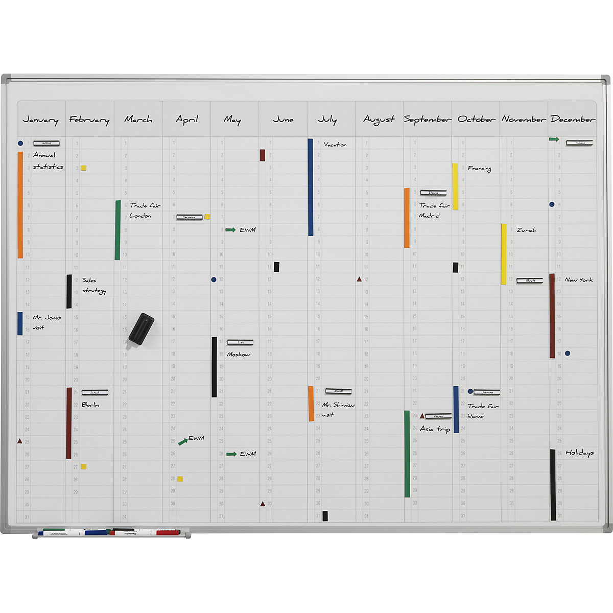 Yearly planner, neutral – eurokraft basic, with vertical monthly divisions, WxH 1200 x 900 mm