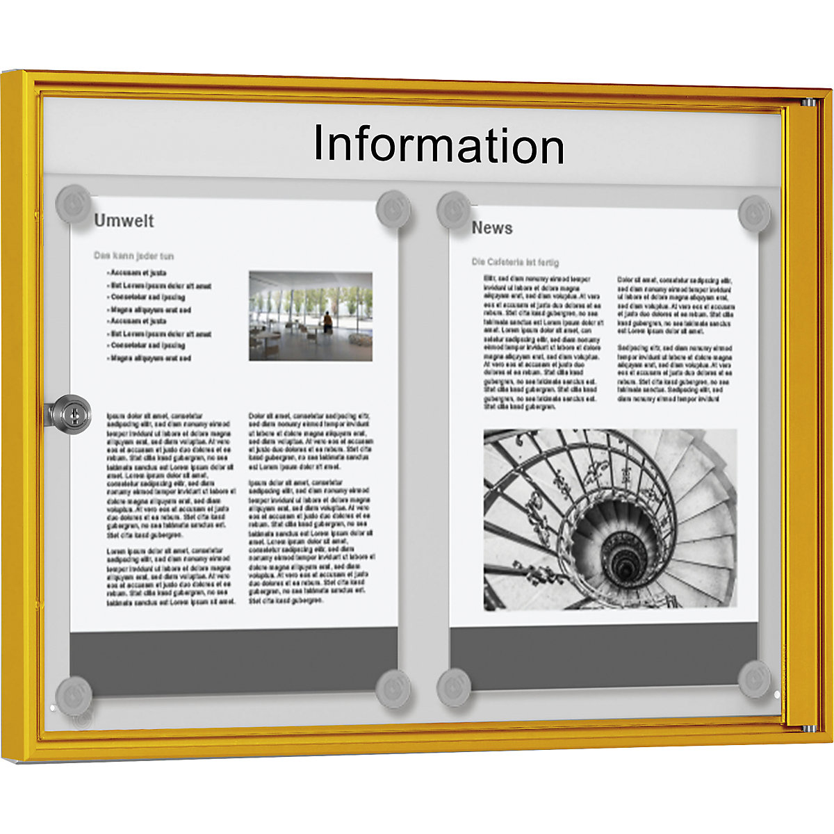 Informačná skrinka do interiéru, na formát 2 x 1 DIN A4, rám žltý-4