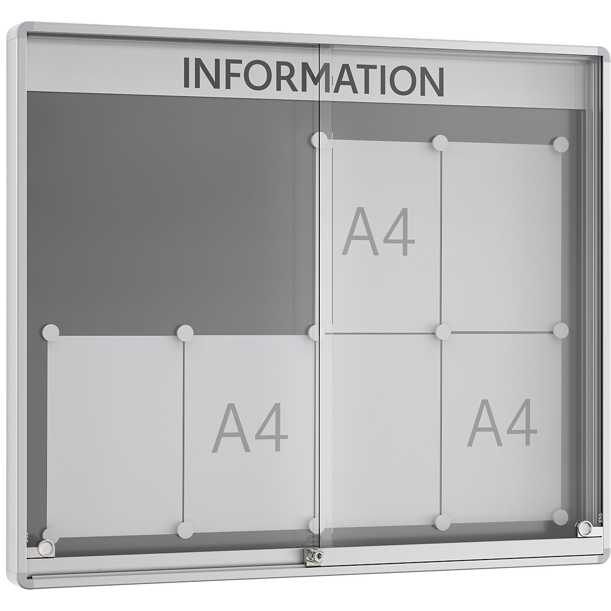 Informačná skrinka s posuvnými dvierkami, vonkajšia hĺbka 60 mm, B1, 8 x DIN A4, rám zaoblený
