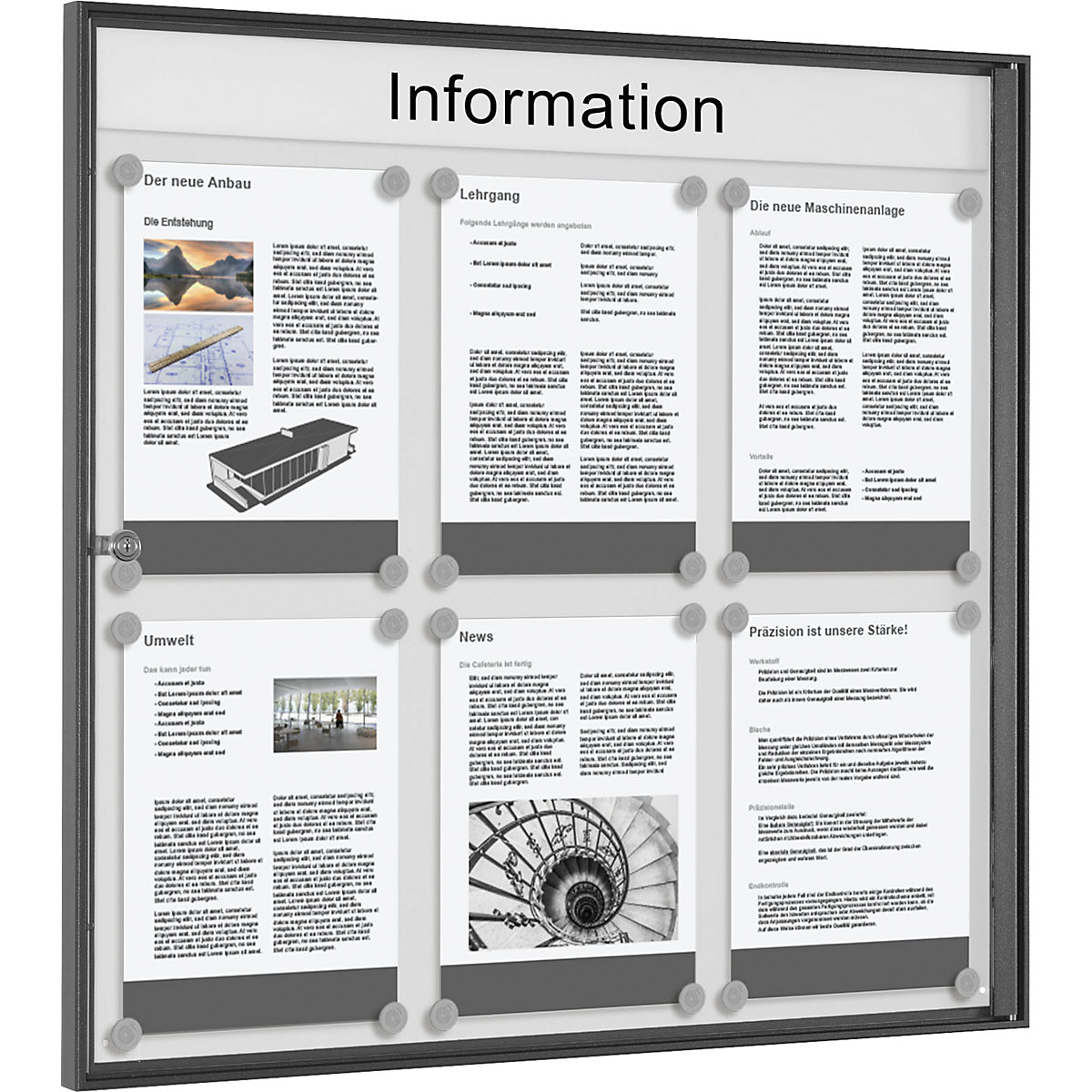 Informační skříňka METALLIC, formát na výšku, pro 6 x DIN A4