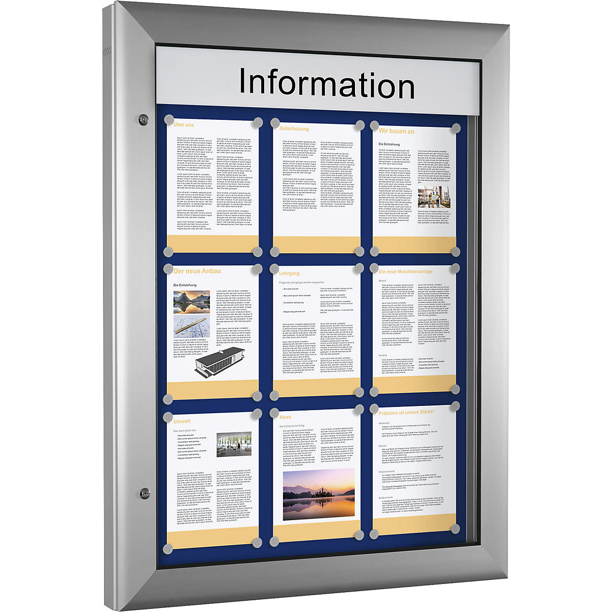 Informační skříňka, pro 9 x DIN A4, hořcově modrá