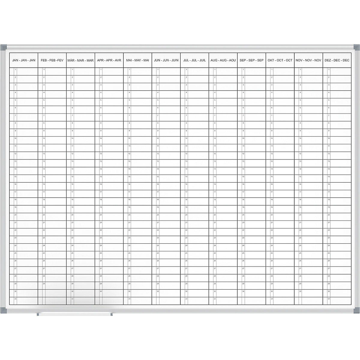 Plánovací tabule – MAUL, roční plánovač, náhled 12 měsíců, šířka 1200 mm