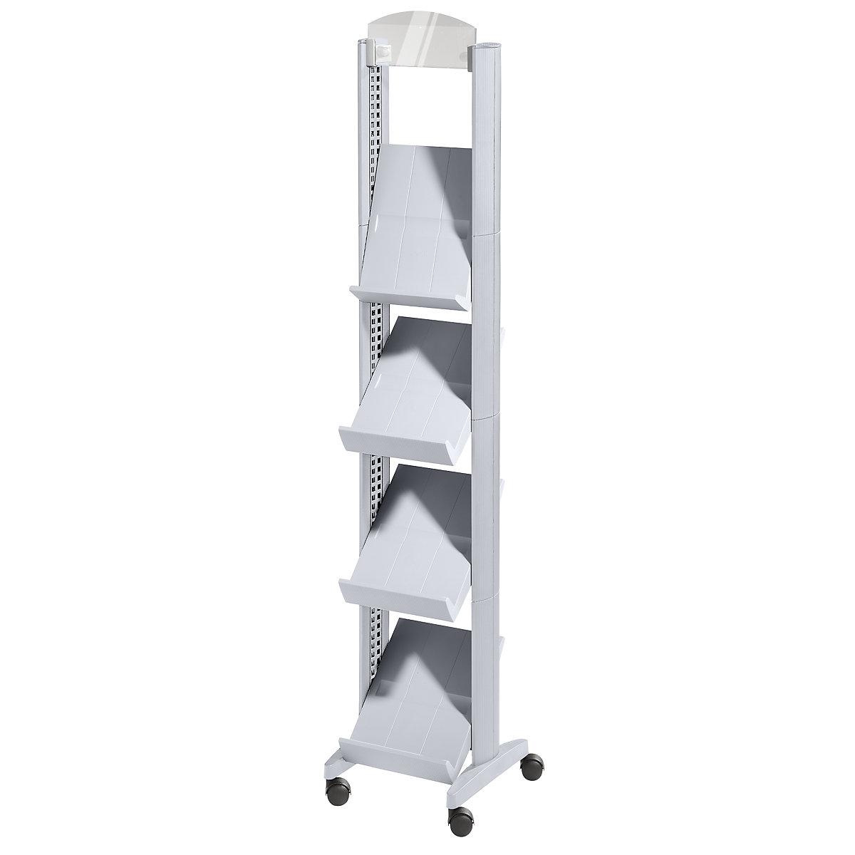 Polistirenski stalak za prospekte, za 4 x DIN A4, s reklamnom površinom, u aluminij srebrnoj / aluminij srebrnoj boji-3