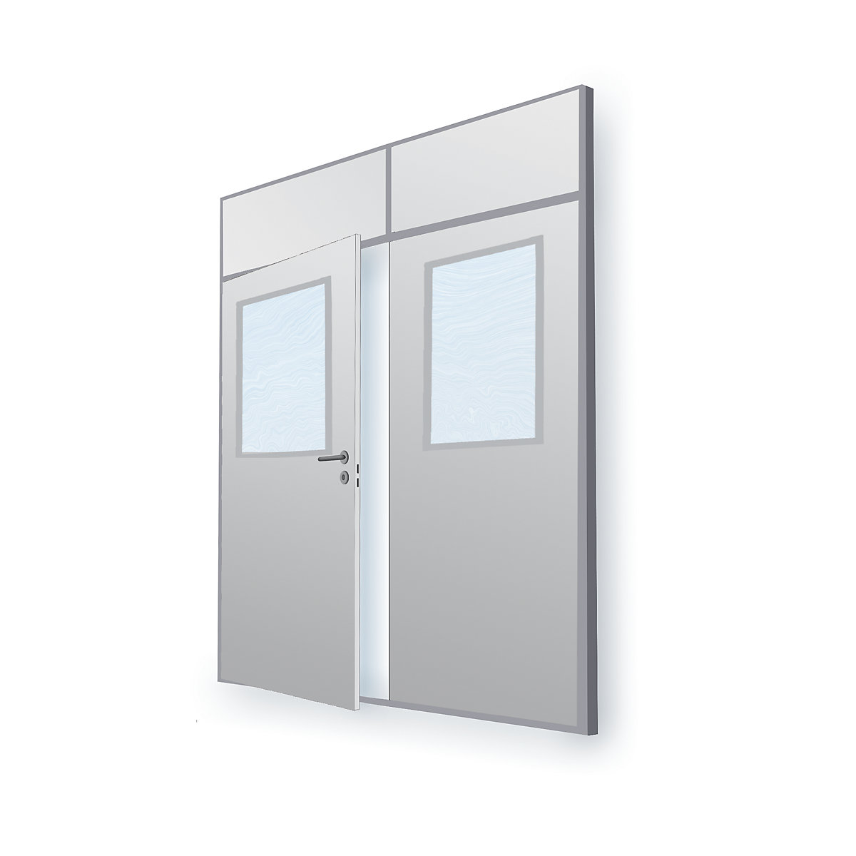 Systém deliacich stien, flexibilný, hrúbka steny 82 mm, prvok dvojitých dverí, v x š 2093 x 1789 mm, s výrezom na sklo-7