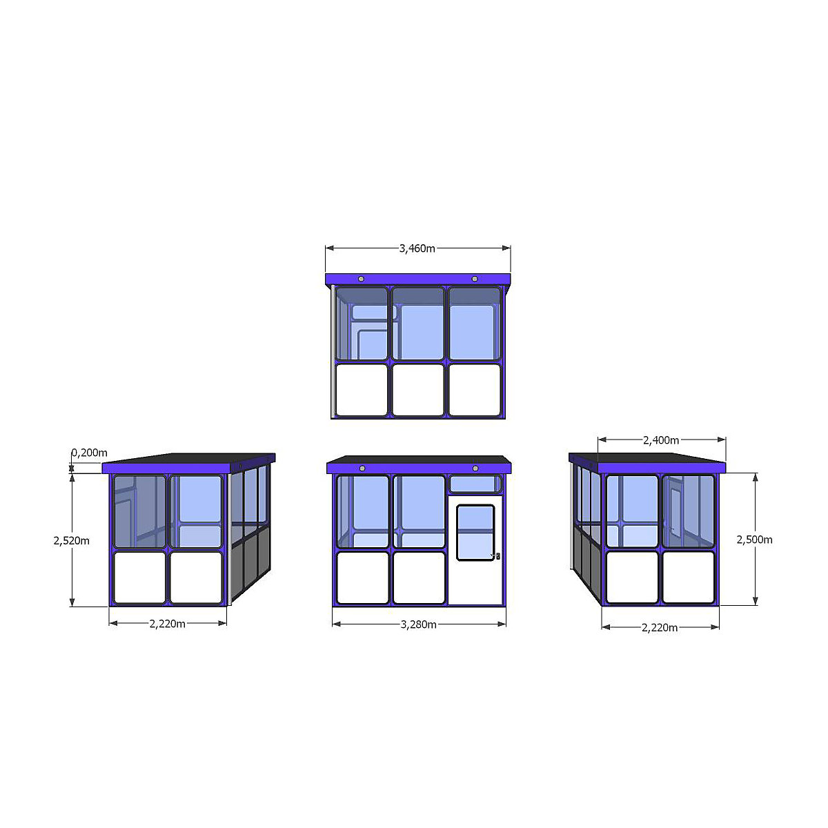 Viacúčelová kabína, výplne so vzhľadom zaoblených rohov, pre exteriér, d x š 3280 x 2220 mm-5