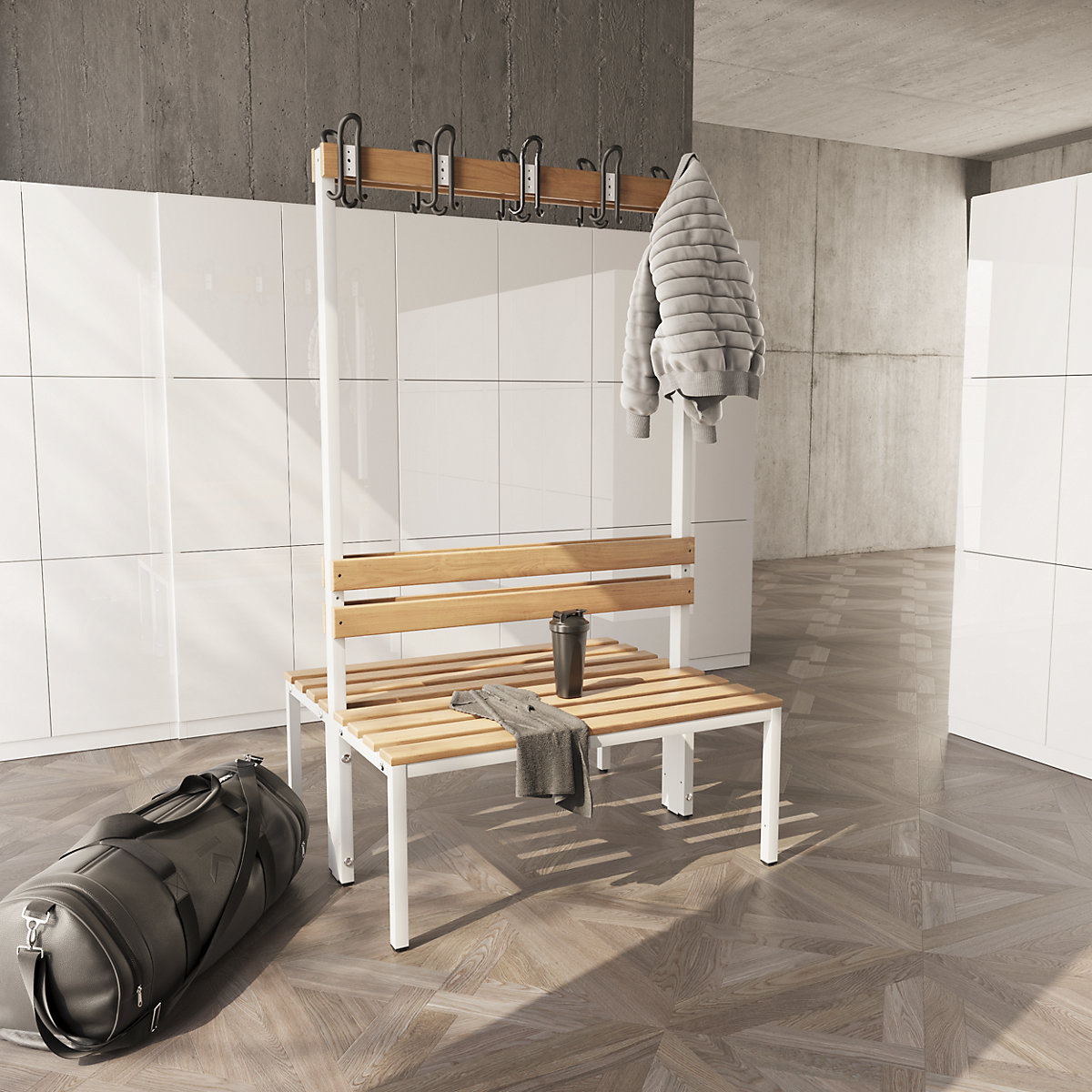 Bancă dublă de vestiar, cu spătar – eurokraft basic (Imagine produs 5)-4