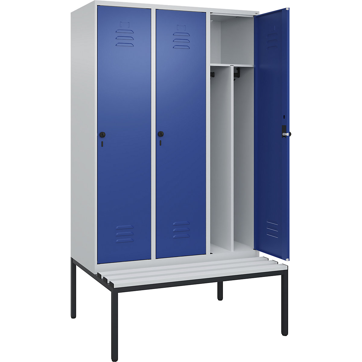 Vestiar pentru haine curate și murdare Classic PLUS cu bancă, îngust – C+P (Imagine produs 5)-4