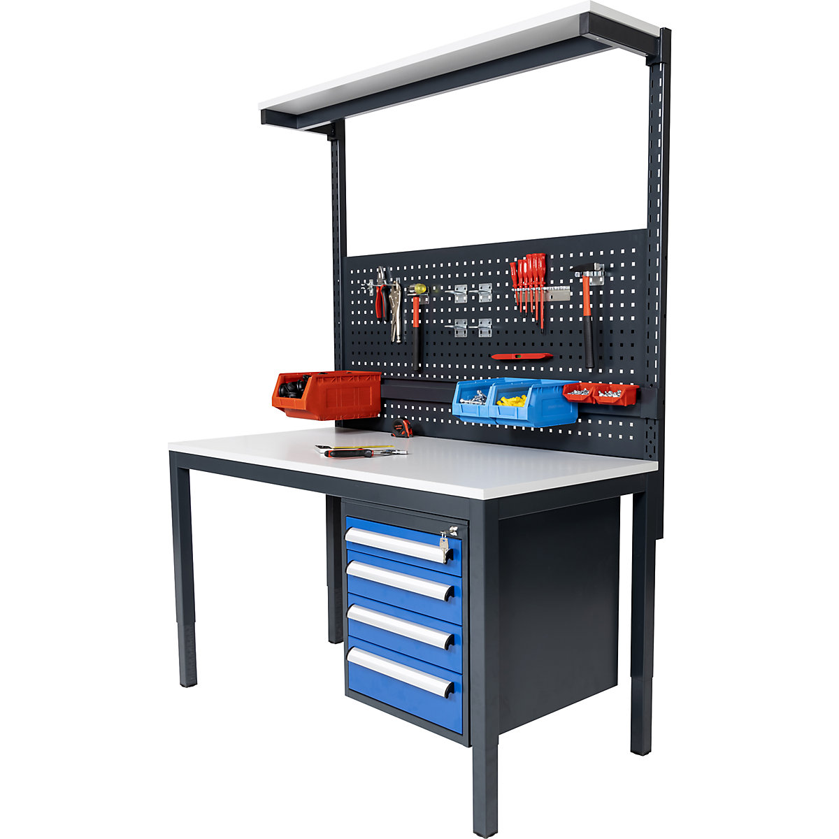 Masă de lucru ESD, reglabilă pe înălțime, cu poliță – eurokraft basic (Imagine produs 10)-9