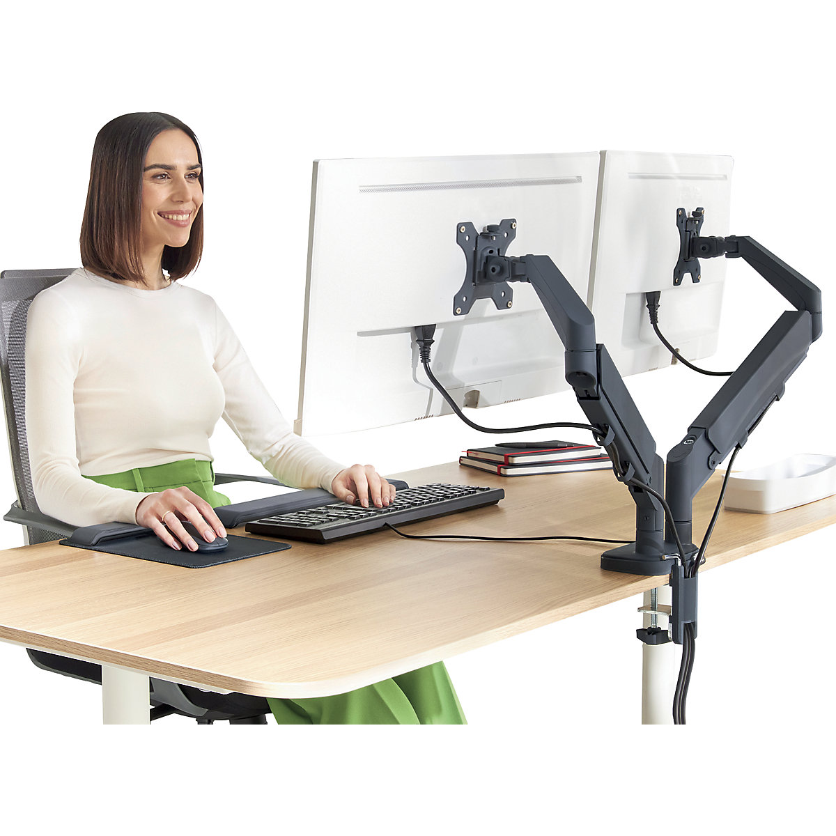 Ergonomski, prostorsko varčni nosilec za dva zaslona – Leitz (Slika izdelka 8)-7