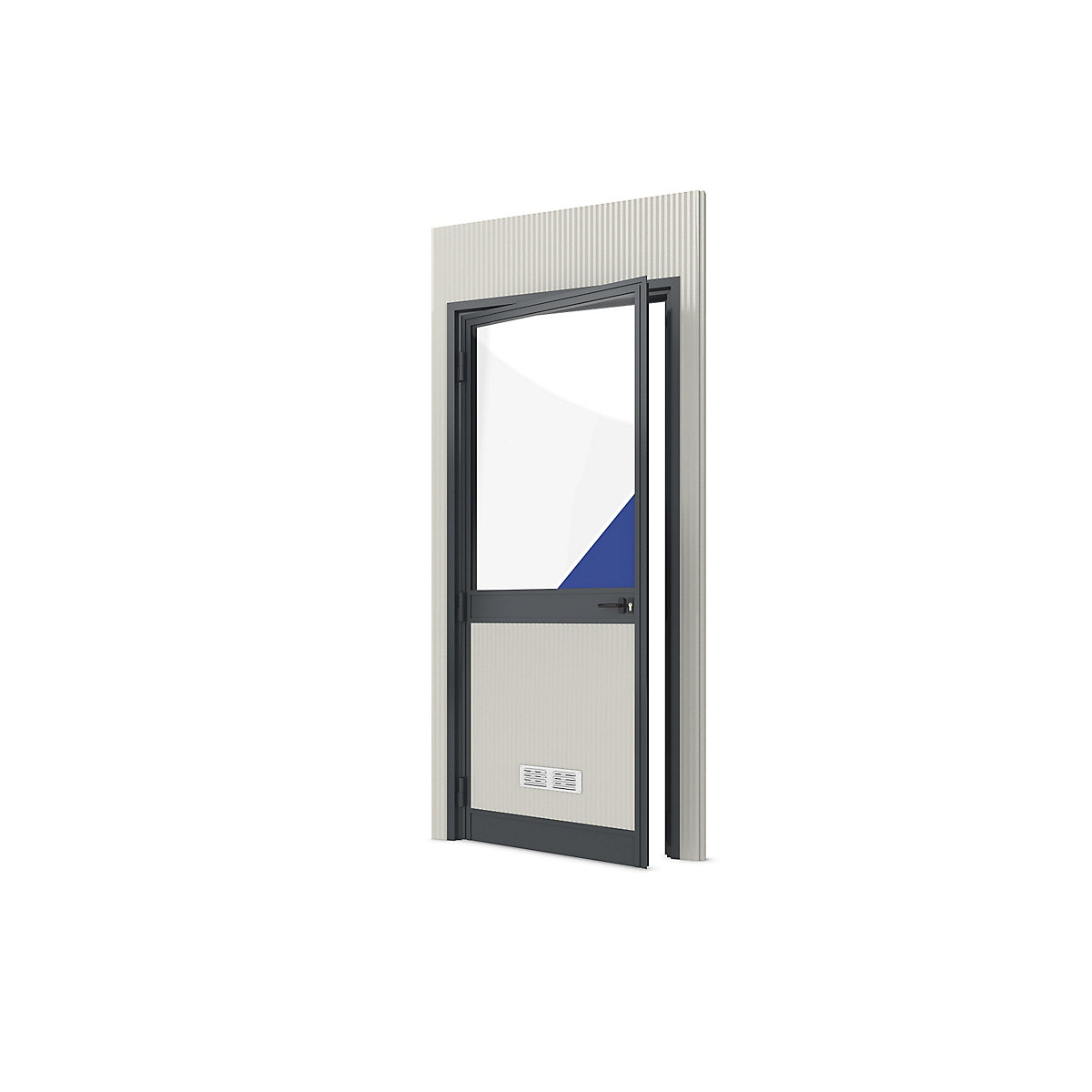 Halová vestavba – eurokraft pro, vnější š x v 1150 x 2600 mm, panel s dveřmi vlevo a proskleným výřezem