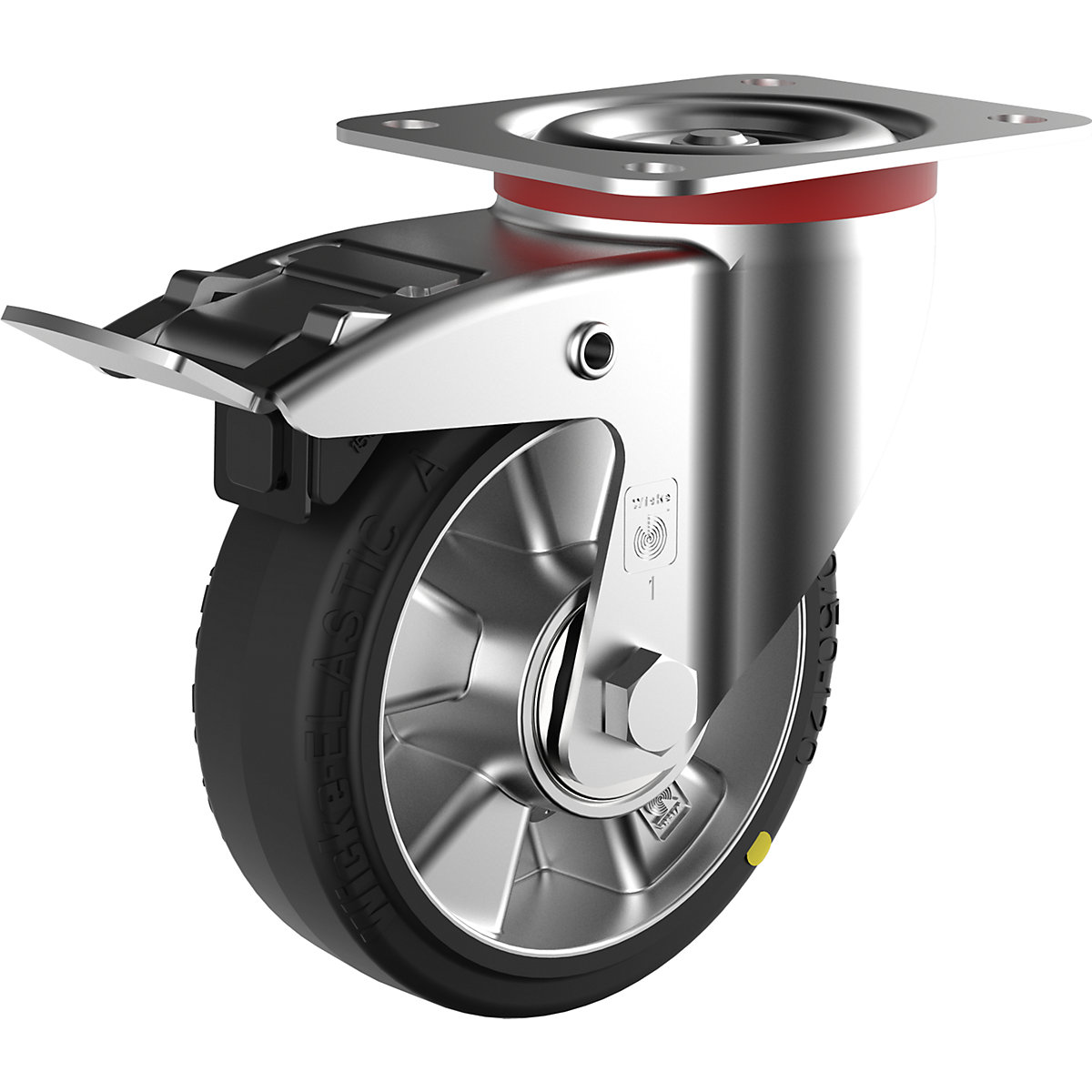 Neumático de goma elástica ESD – Wicke, Ø de rueda x anchura 150 x 50 mm, carga máx. 300 kg, rueda de maniobra con freno doble-1