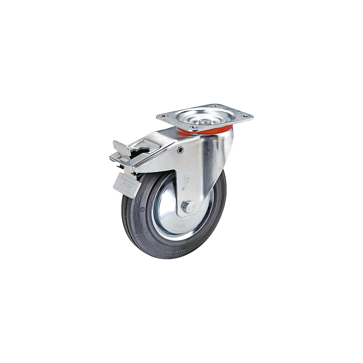 Vollgummi-Reifen auf Stahlblech-Felge, Rad-Ø x Breite 280 x 70 mm, Lenkrolle mit Doppelstopp-5