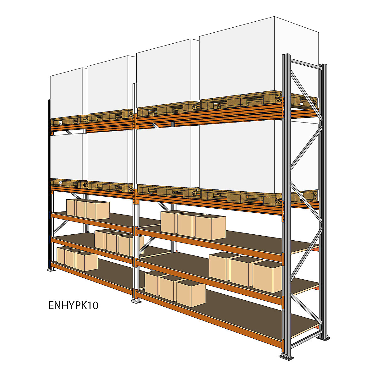 BiGDUG Pallet Racking Kits With Picking Levels, BiGDUG Pallet Racking Kits With Picking Levels, BiGDUG Pallet Racking Hybrid Kit, with 3x 18mm Chipboard Hand-Picking Levels, 3500h x 4065w x 1100d mm (Holds 8 Pallets 1000h x 800w x 1200d mm)-9