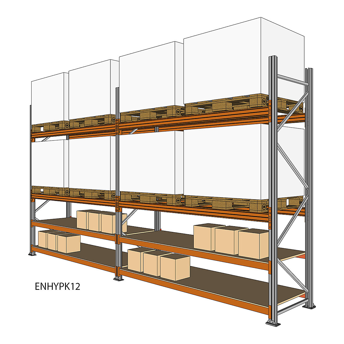 BiGDUG Pallet Racking Kits With Picking Levels, BiGDUG Pallet Racking Kits With Picking Levels, BiGDUG Pallet Racking Hybrid Kit, with 2x 18mm Chipboard Hand-Picking Levels, 3000h x 4815w x 1100d mm (Holds 8 EUR3 Pallets 1000h x 1000w x 1200d mm)-11