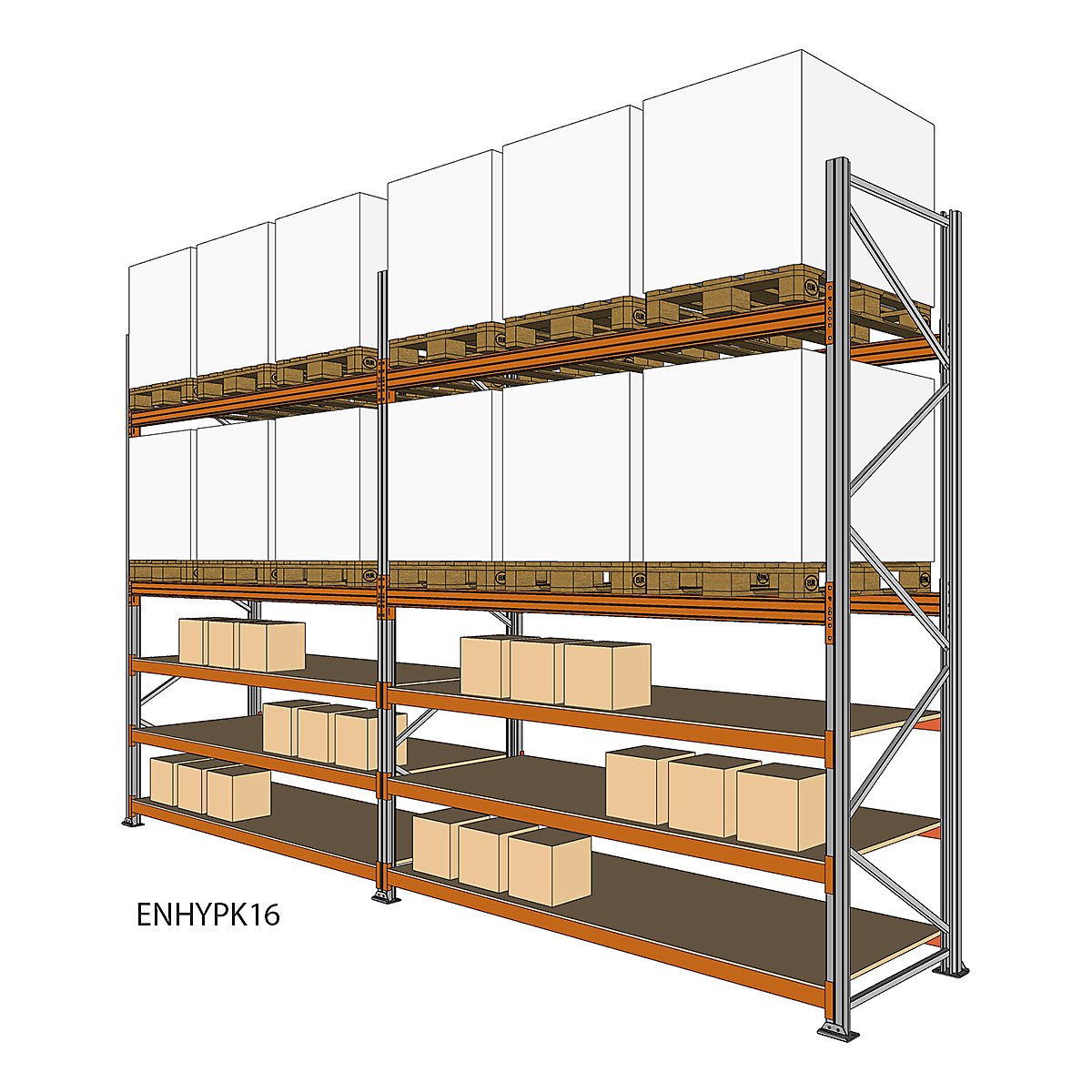 BiGDUG Pallet Racking Kits With Picking Levels, BiGDUG Pallet Racking Kits With Picking Levels, BiGDUG Pallet Racking Hybrid Kit, with 3x 18mm Chipboard Hand-Picking Levels, 3500h x 6965w x 1100d mm (Holds 12 EUR3 Pallets 1000h x 1000w x 1200d mm)-15